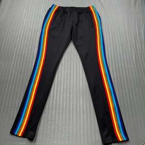 Kanari B EUC Women’s Black Rainbow Side Stripe Slim Track Pants with Ankle Zips